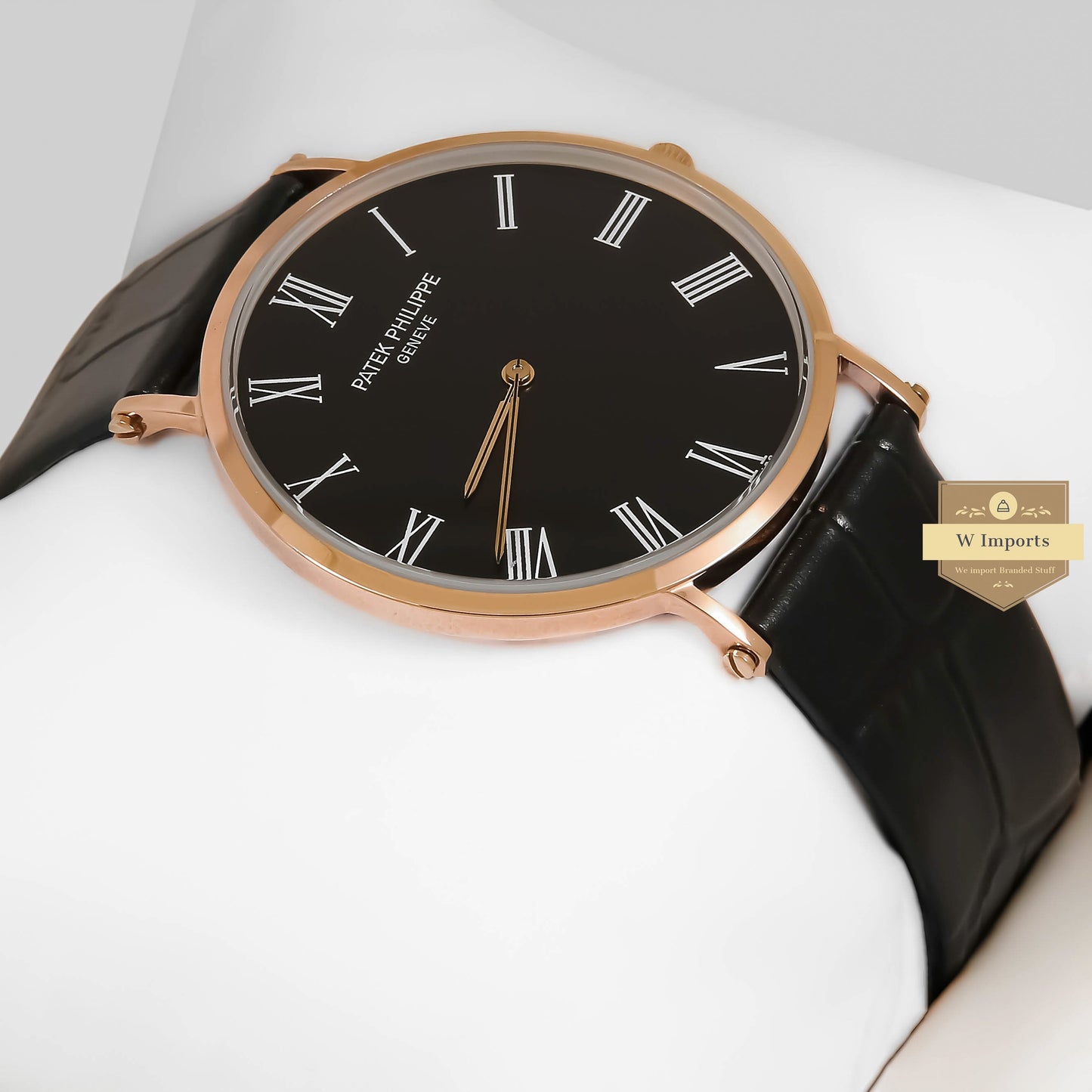 LATEST COLLECTION ROSE GOLD CASE WITH BLACK DIAL & LEATHER STRAP