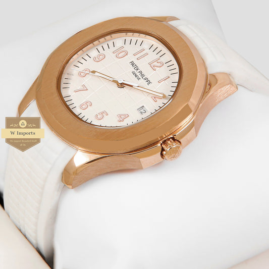 LATEST COLLECTION ROSE GOLD CASE WITH WHITE DIAL & RUBBER STRAP