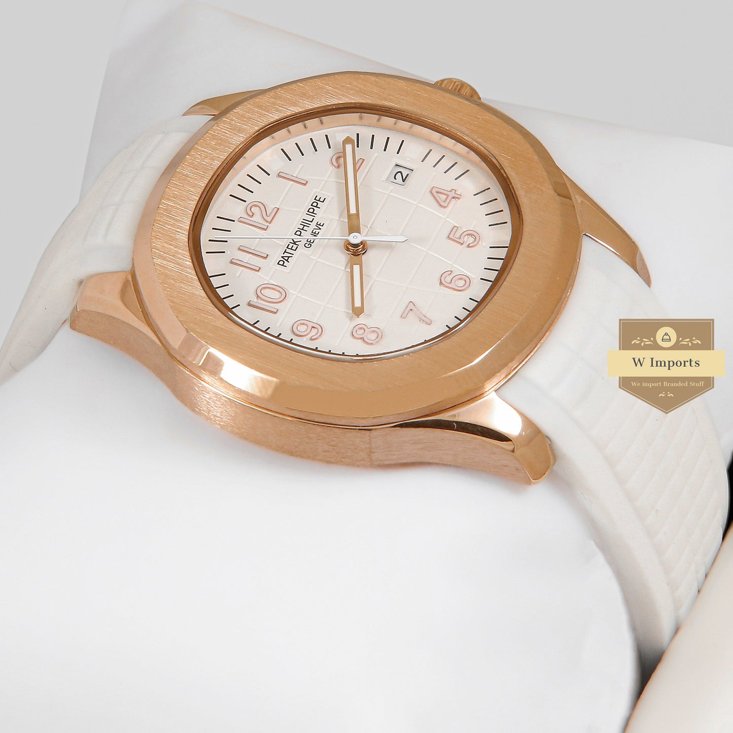 LATEST COLLECTION ROSE GOLD CASE WITH WHITE DIAL & RUBBER STRAP