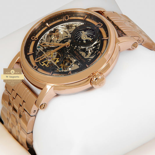 LATEST COLLECTION TOURBILLON ALL ROSE GOLD WITH BLACK SKELETON DIAL