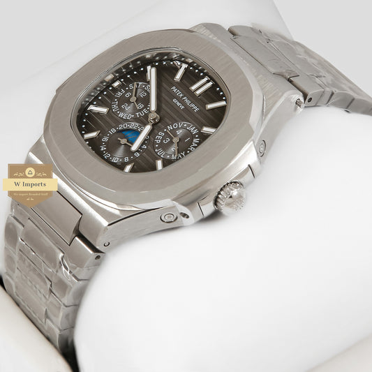LATEST COLLECTION MOON PHASE CHRONOGRAPH SILVER CASE WITH GREY DIAL