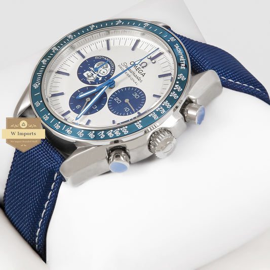 LATEST PREMIUM SILVER WITH WHITE DIAL AND BLUE VELVET STRAP