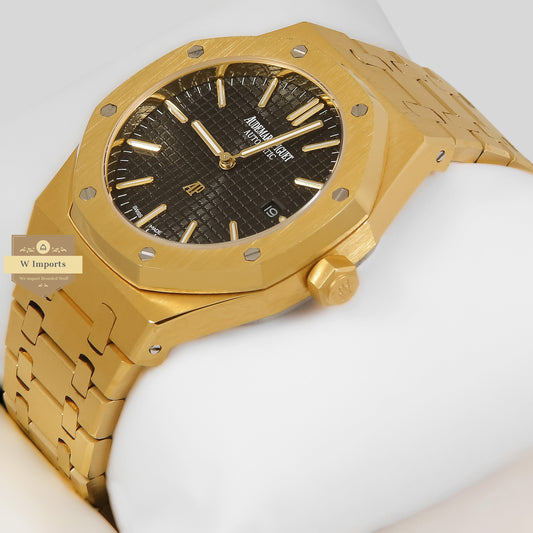 LATEST COLLECTION YELLOW GOLD WITH BLACK DIAL CHAIN WATCH