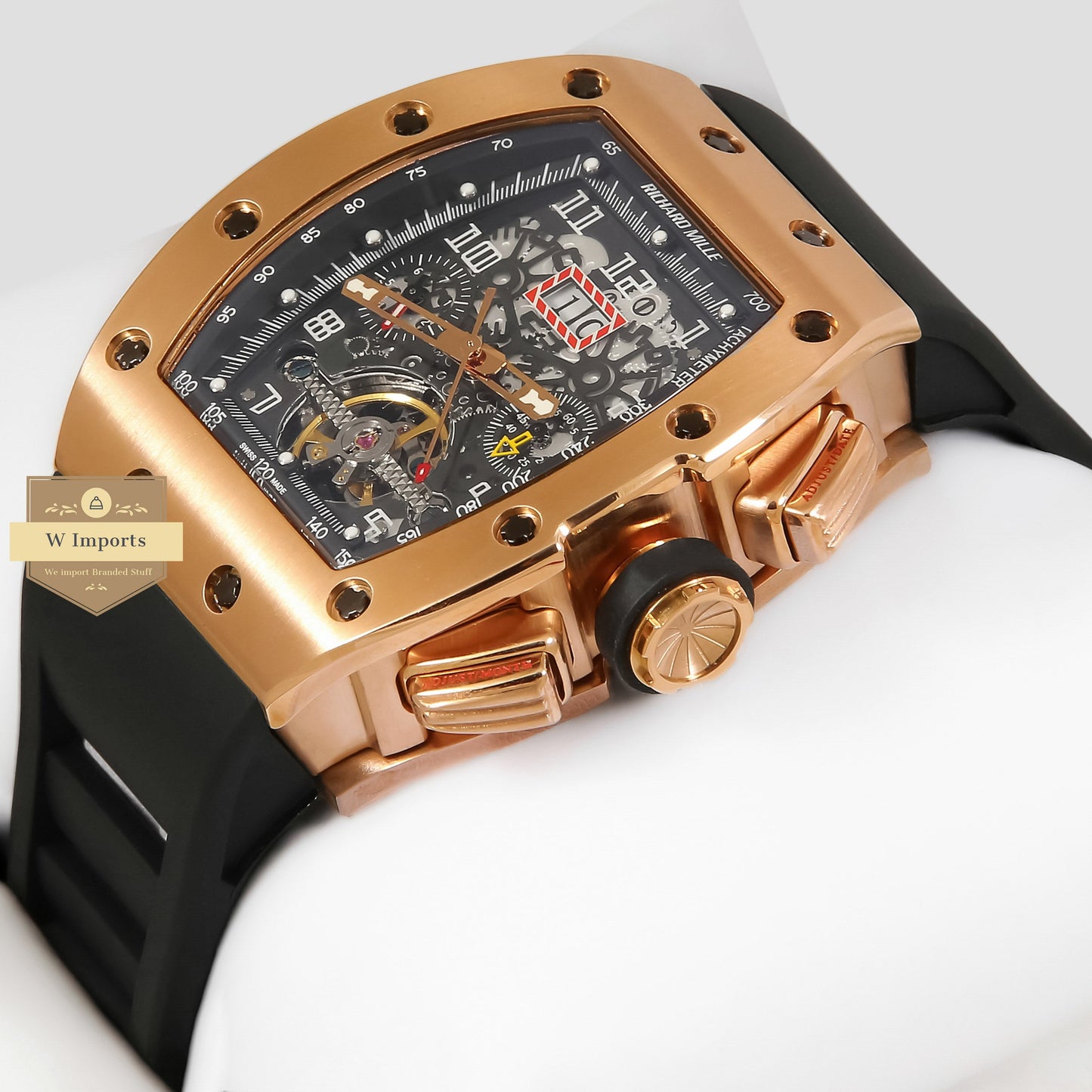 LATEST COLLECTION TOURBILLON CHRONOGRAPH ROSE GOLD CASE WITH SKELETON DIAL & BLACK RUBBER STRAP