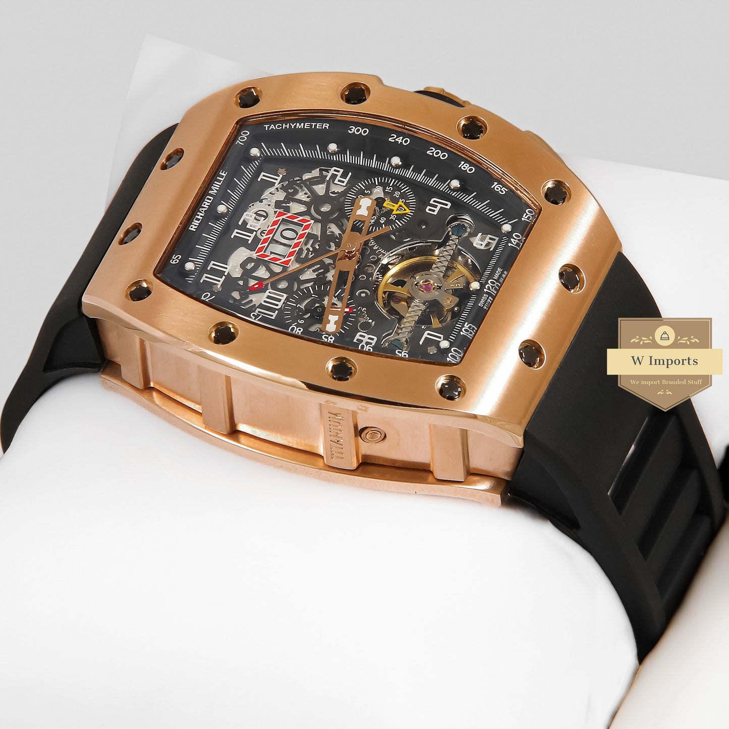 LATEST COLLECTION TOURBILLON CHRONOGRAPH ROSE GOLD CASE WITH SKELETON DIAL & BLACK RUBBER STRAP