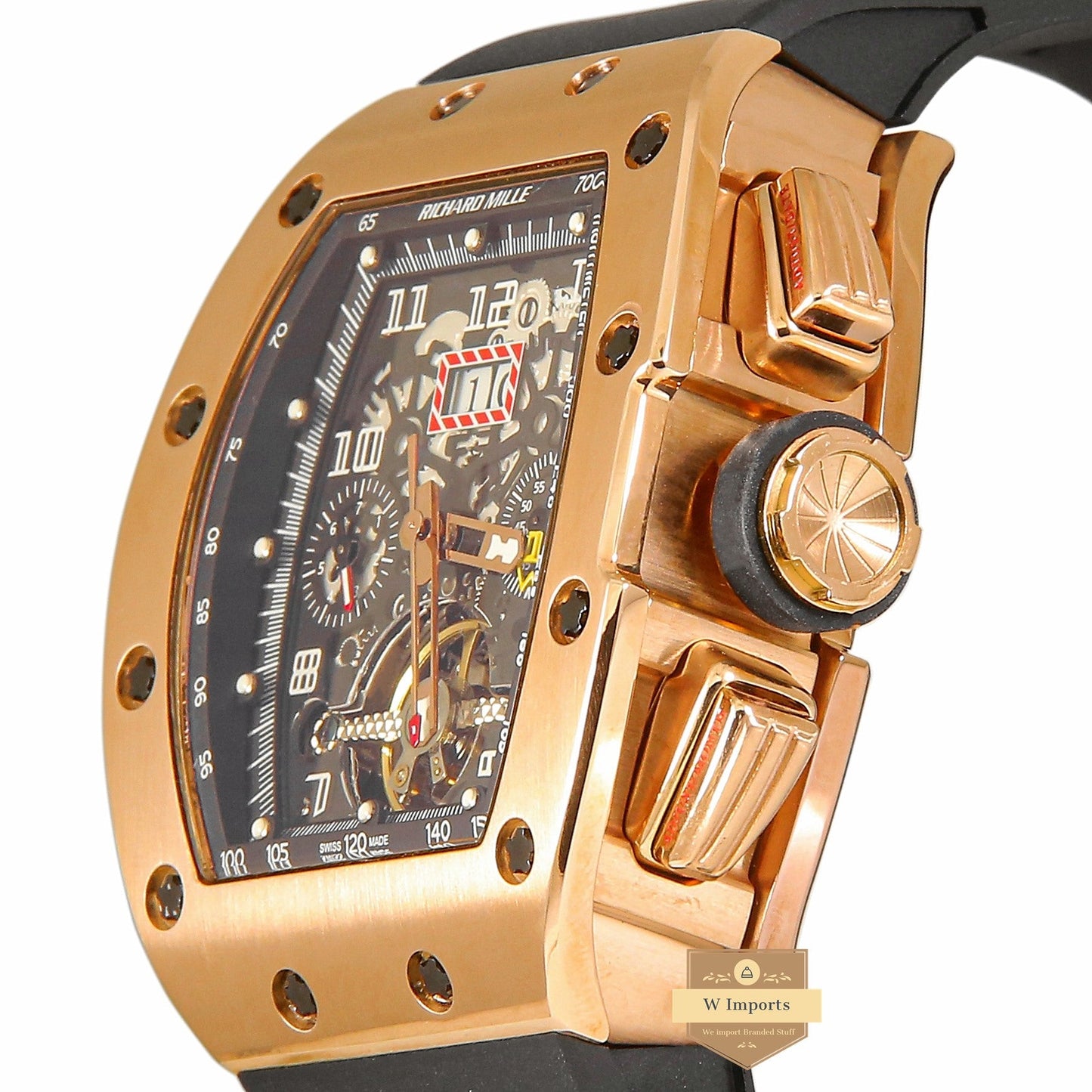 LATEST COLLECTION TOURBILLON CHRONOGRAPH ROSE GOLD CASE WITH SKELETON DIAL & BLACK RUBBER STRAP