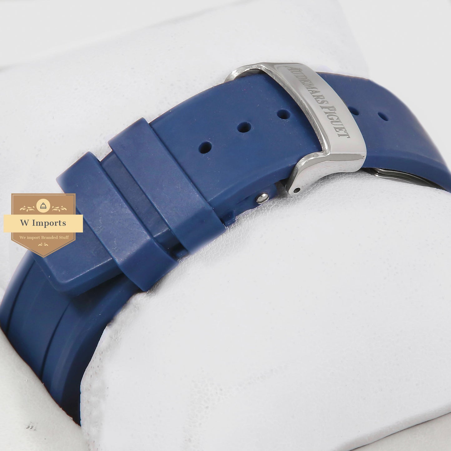 Latest Collection Chronograph Rose Gold Stoned Bezel With Blue Dial & Rubber Strap