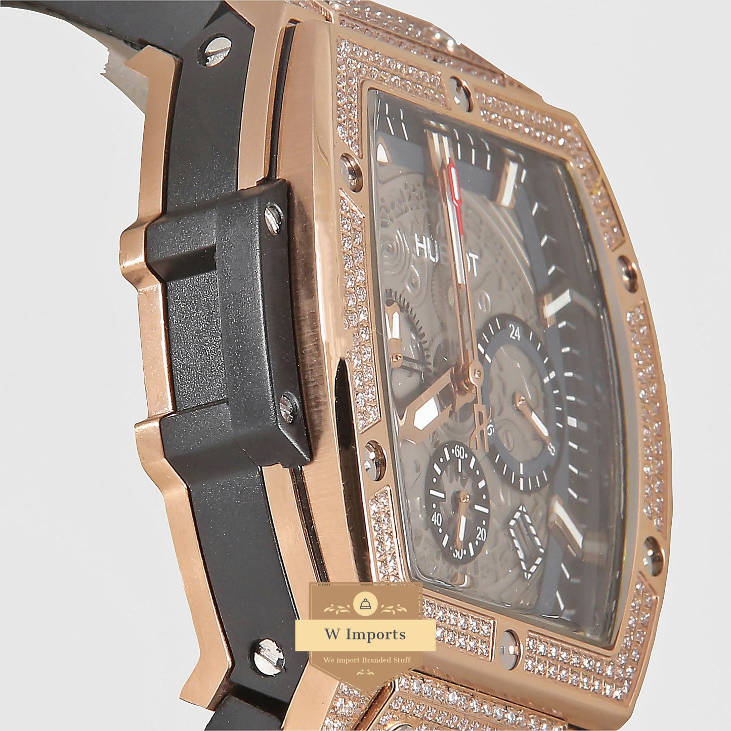 Latest Spirit of Collection Chronograph Rose Gold Stone Bezel & Grey Dial With Black Leather Strap