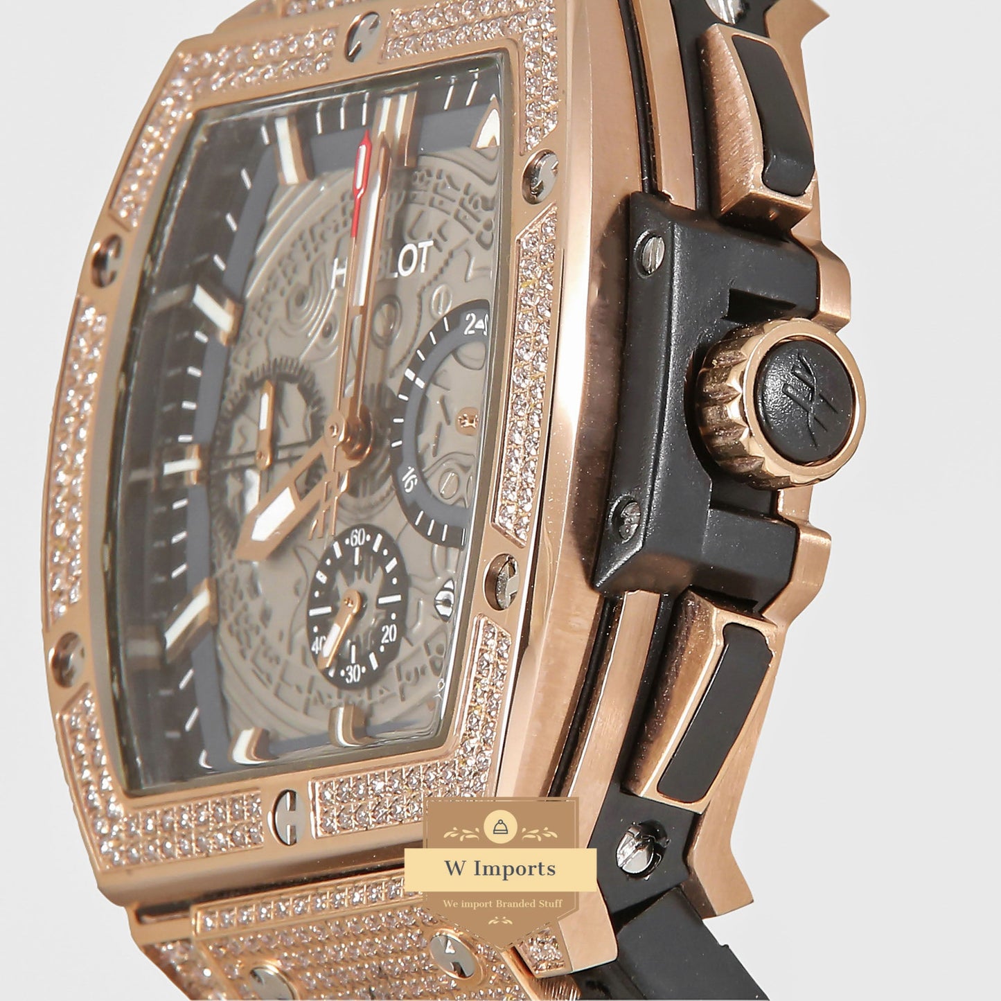 Latest Spirit of Collection Chronograph Rose Gold Stone Bezel & Grey Dial With Black Leather Strap