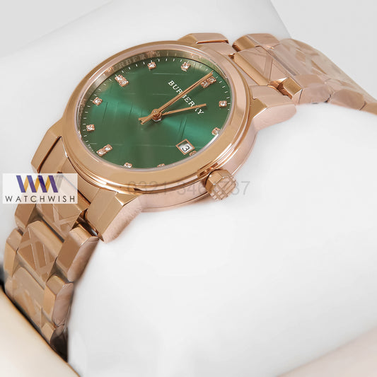 LATEST COLLECTION ROSE GOLD WITH GREEN DIAL & STONE FIGURE LADIES WATCH