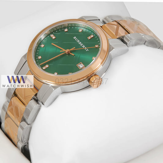 Latest Collection Two Tone Rose Gold With Green Dial Ladies watch