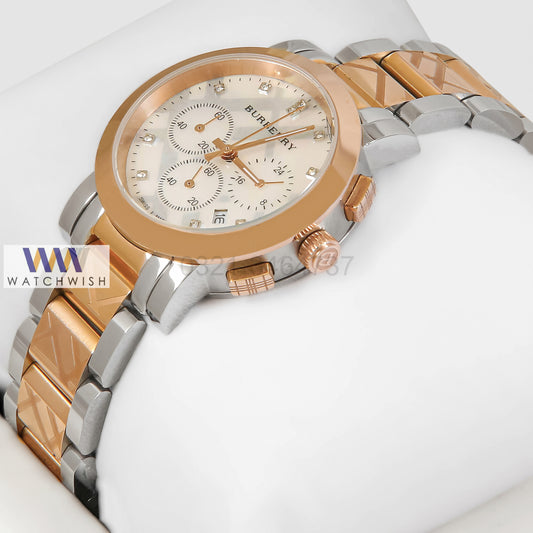 LATEST COLLECTION CHRONOGRAPH TWO TONE ROSE GOLD WITH WHITE DIAL LADIES WATCH