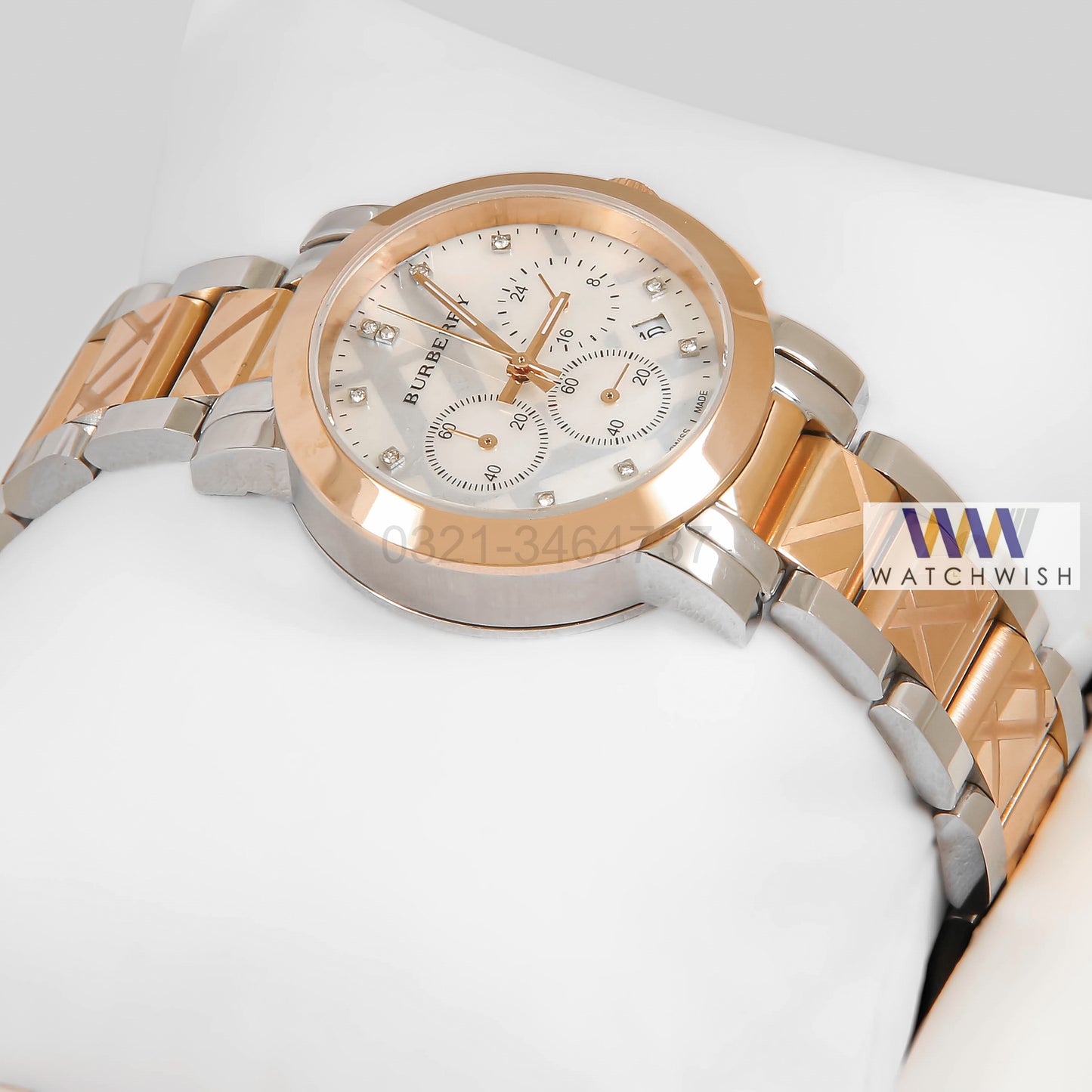 LATEST COLLECTION CHRONOGRAPH TWO TONE ROSE GOLD WITH WHITE DIAL LADIES WATCH