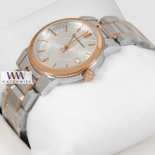 Latest Collection Silver & Rose Gold Watch With White Dial Ladies watch