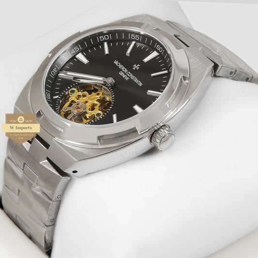LATEST COLLECTION TOURBILLON SILVER WITH BLACK DIAL AUTOMATIC WATCH