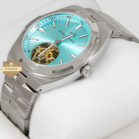 LATEST COLLECTION TOURBILLON SILVER WITH SKY BLUE DIAL AUTOMATIC WATCH