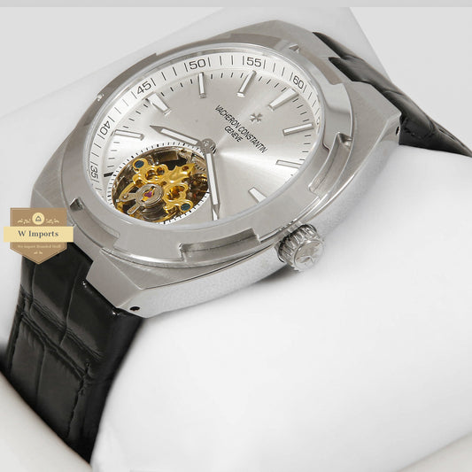 LATEST COLLECTION TOURBILLON SILVER CASE WITH DIAL & BLACK LEATHER STRAP