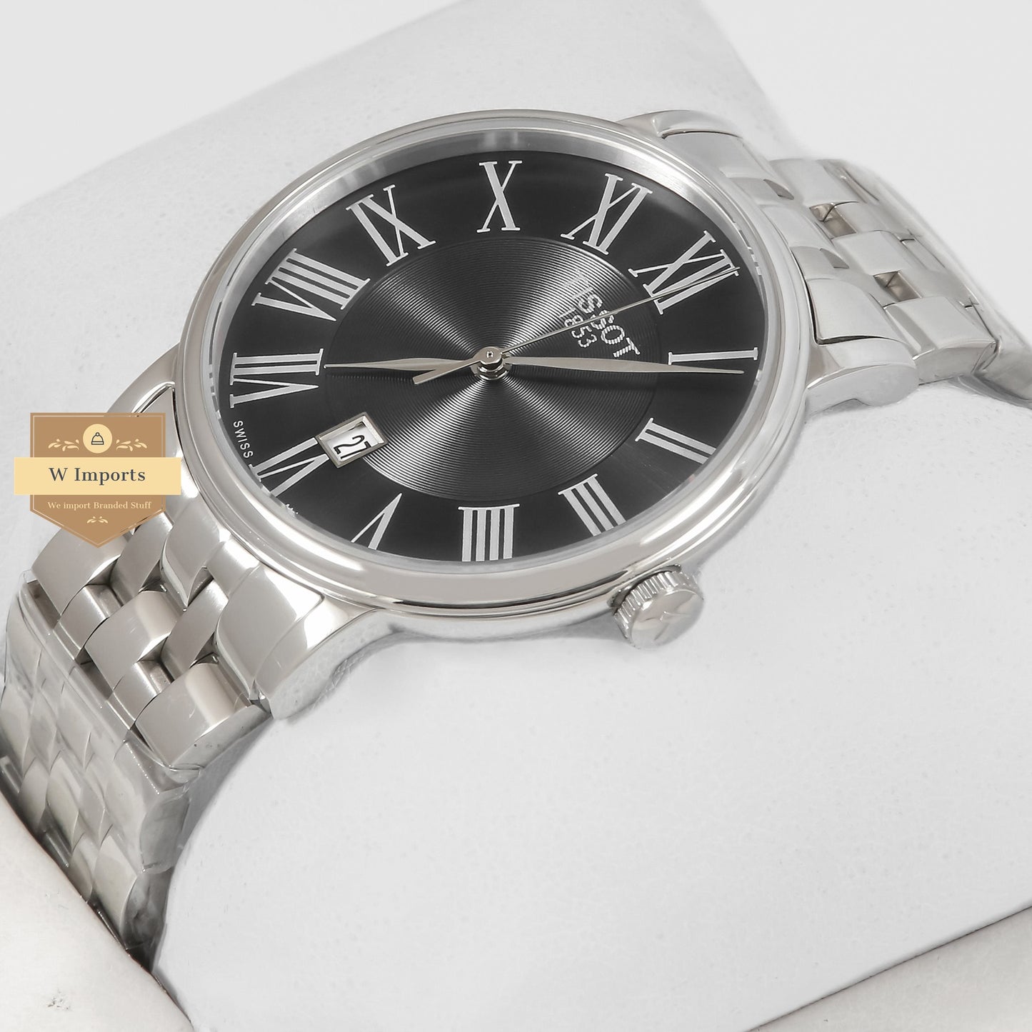 Latest Collection All Silver With Black Dial Stainless Steel Watch