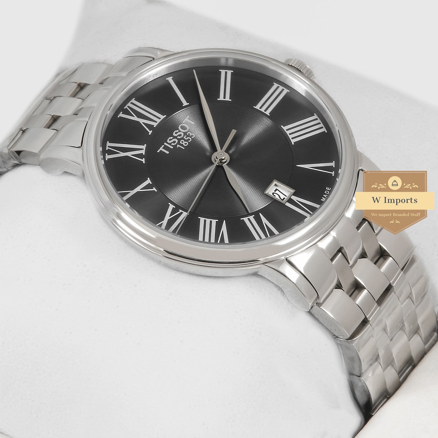 Latest Collection All Silver With Black Dial Stainless Steel Watch