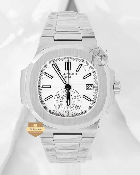 Premium Collection Bull Eye Silver With White Dial Automatic Chain Watch