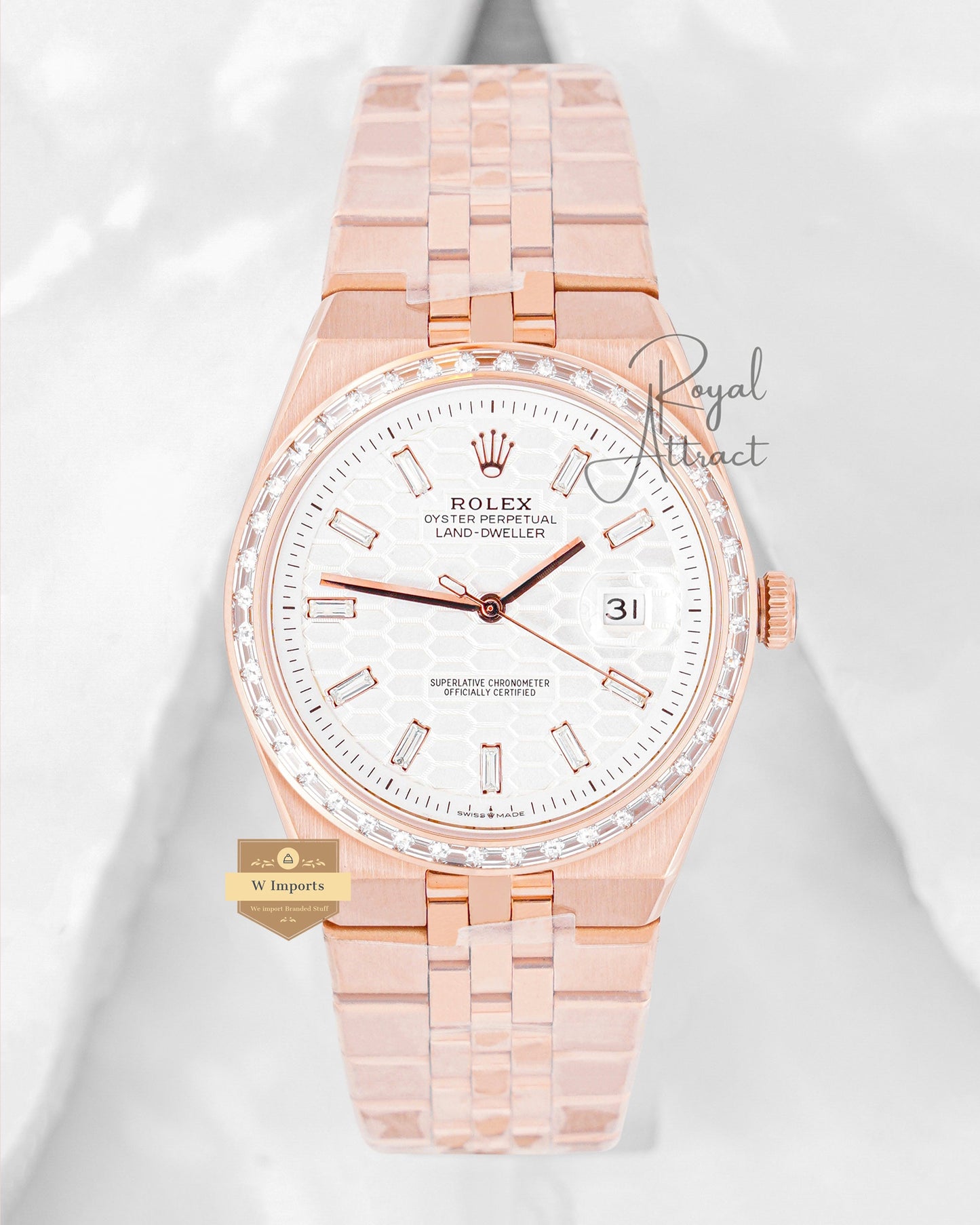 Latest Collection 40 Rose Gold With White Dial Stone Bezel Automatic Watch BP Made