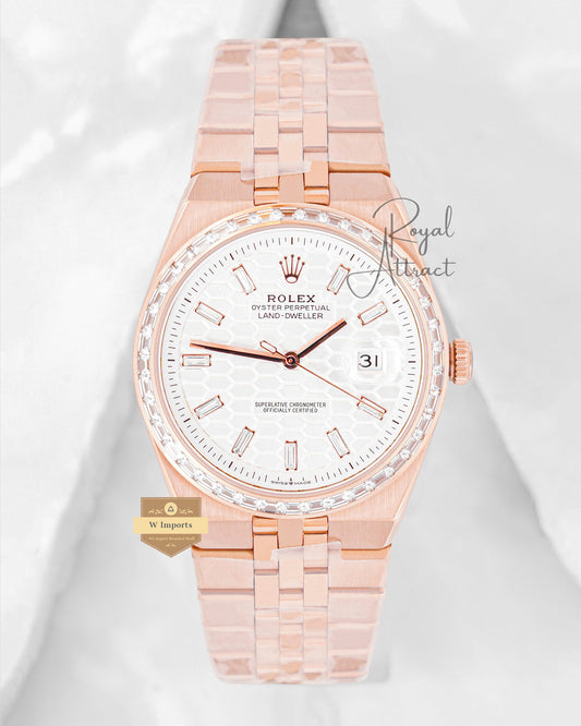 Latest Collection 40 Rose Gold With White Dial Stone Bezel Automatic Watch BP Made
