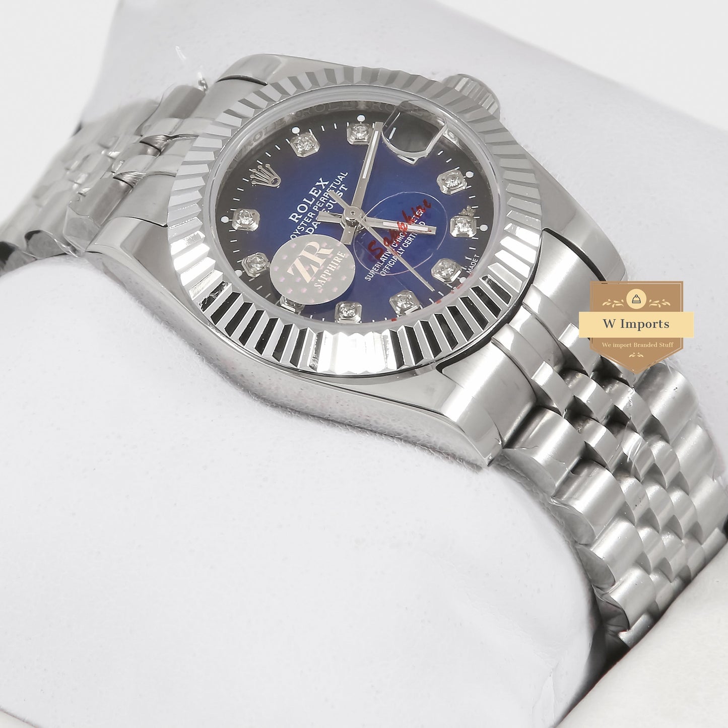 Latest Ladies Collection 31 Silver With Blue Dial Stone Index Automatic Watch ZR Factory