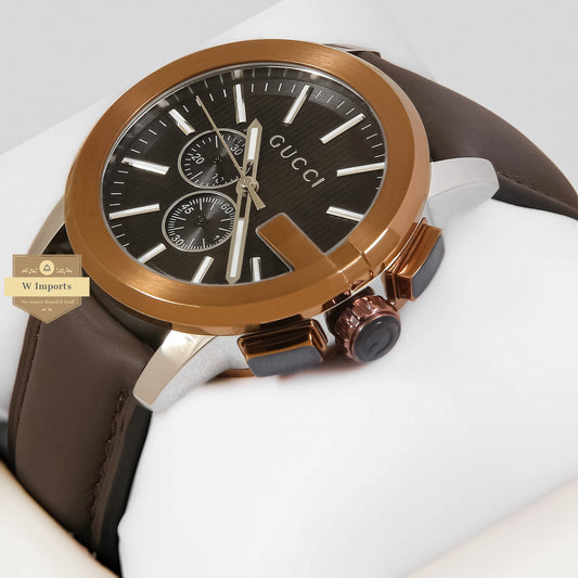 LATEST COLLECTION CHRONOGRAPH SILVER CASE WITH BLACK DIAL & BROWN LEATHER STRAP