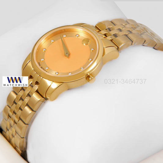 Latest Collection All Yellow Gold With Stone Numerals Ladies Watch