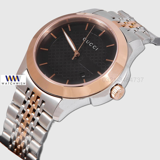 Latest Collection Two Tone Rose Gold With Black Dial & Stone Figure