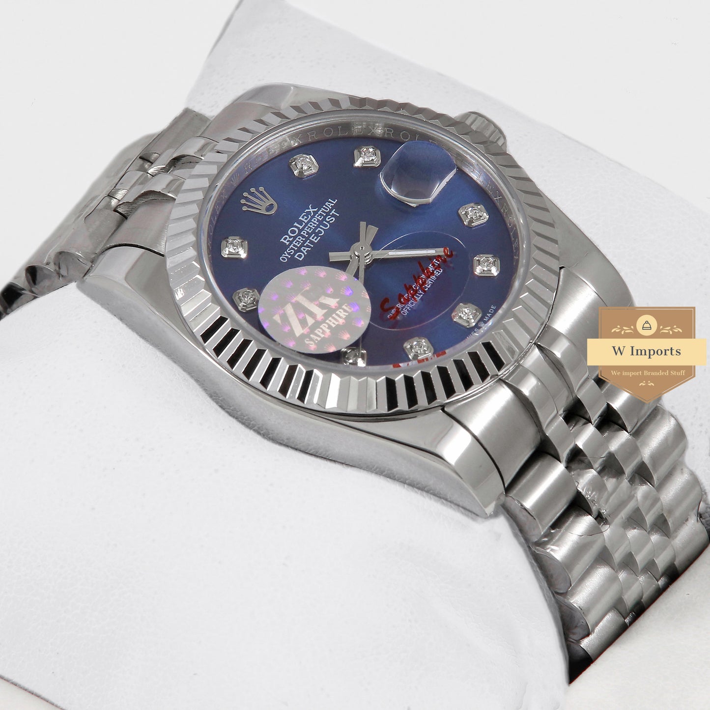 Latest Collection 36 Silver With Blue Dial Fluted Bezel & Stone Index Automatic Watch ZR Factory