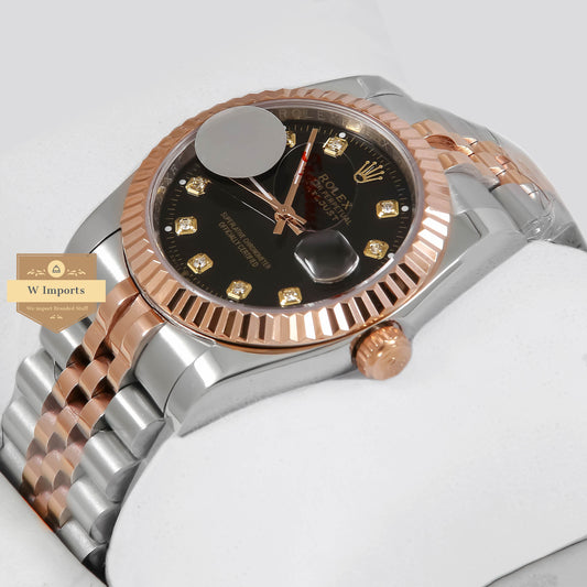 Latest Collection 36mm Two Tone Rose Gold With Black Dial & Stone Numeral Automatic Watch ZR Factory