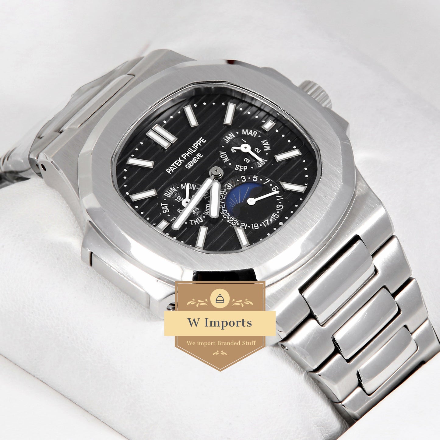 Latest Collection Perpetual Calender Silver With Black Dial Automatic Watch