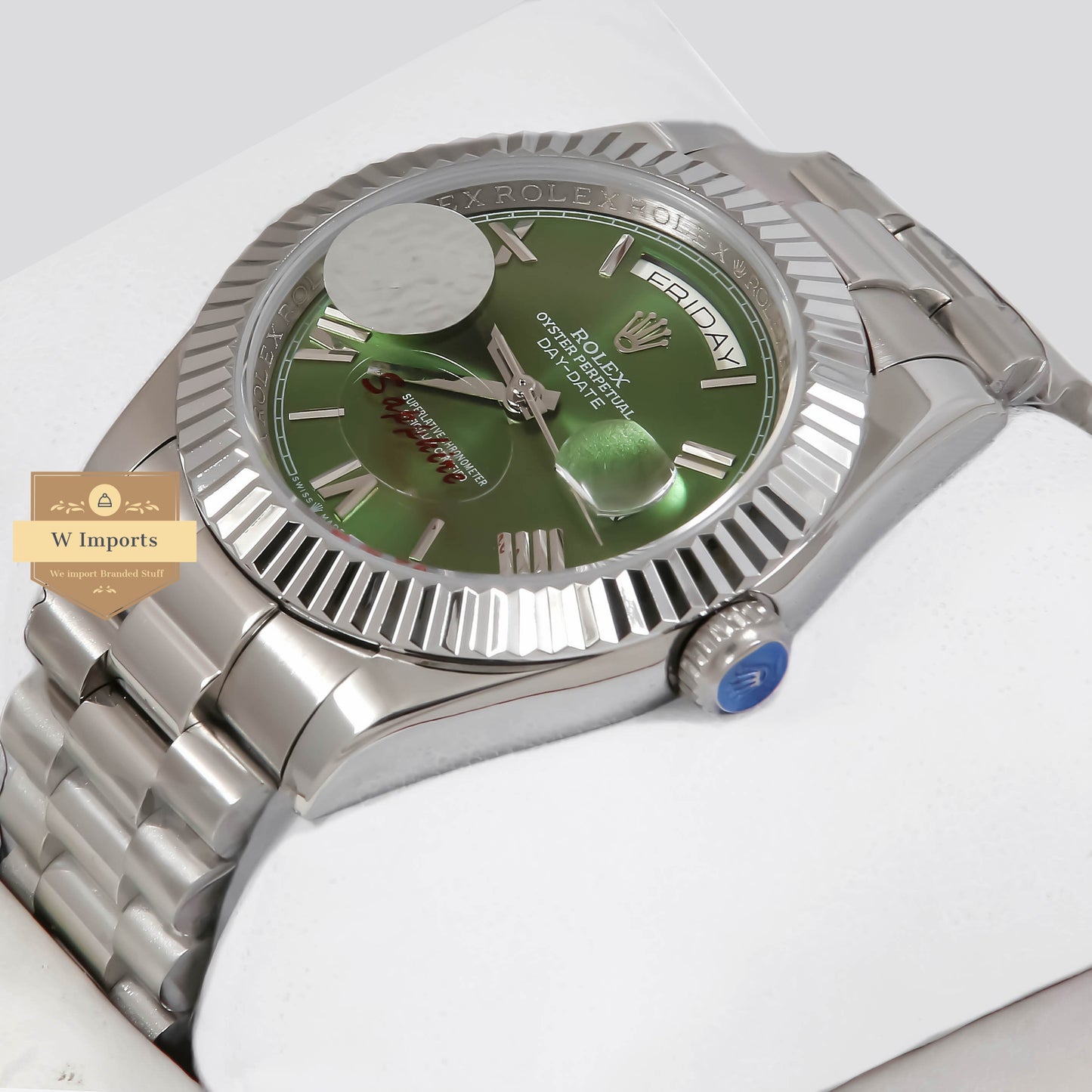 Latest Collection 40 Silver Chain With Green Dial & Fluted Bezel Roman Figure Automatic Watch ZR Factory