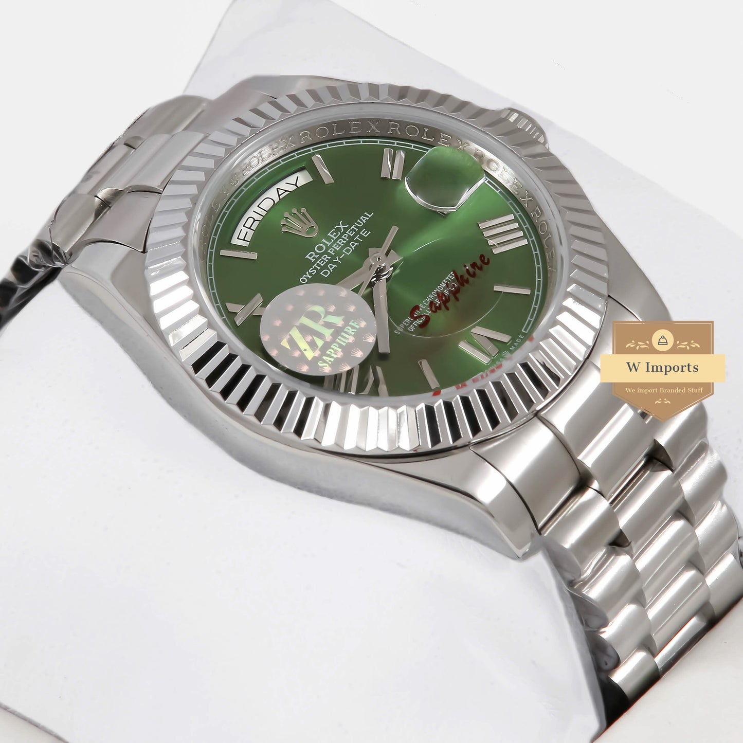 Latest Collection 40 Silver Chain With Green Dial & Fluted Bezel Roman Figure Automatic Watch ZR Factory