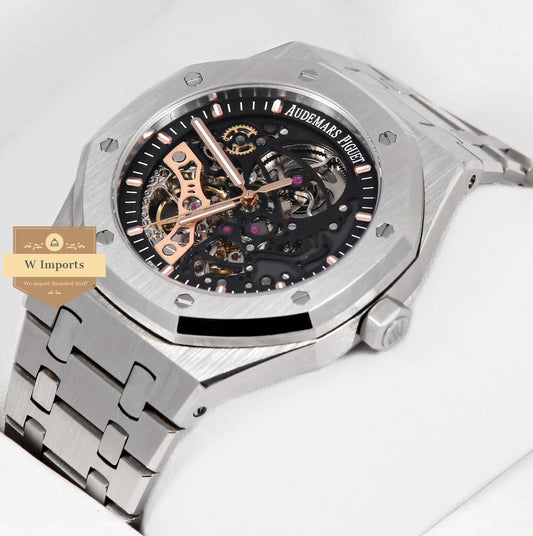 Latest Collection Silver Stainless Steel With Black Skeleton Dial