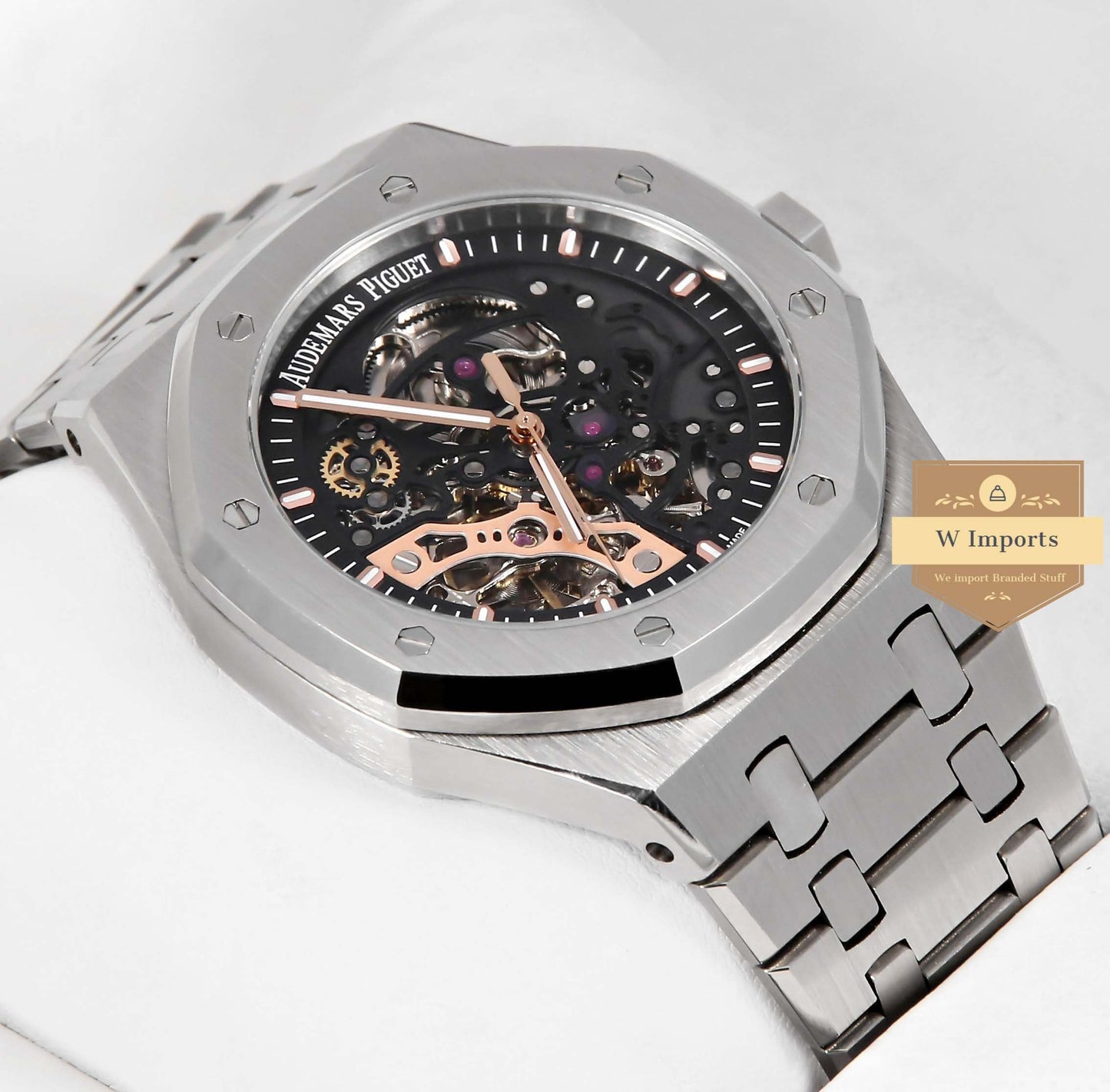Latest Collection Silver Stainless Steel With Black Skeleton Dial