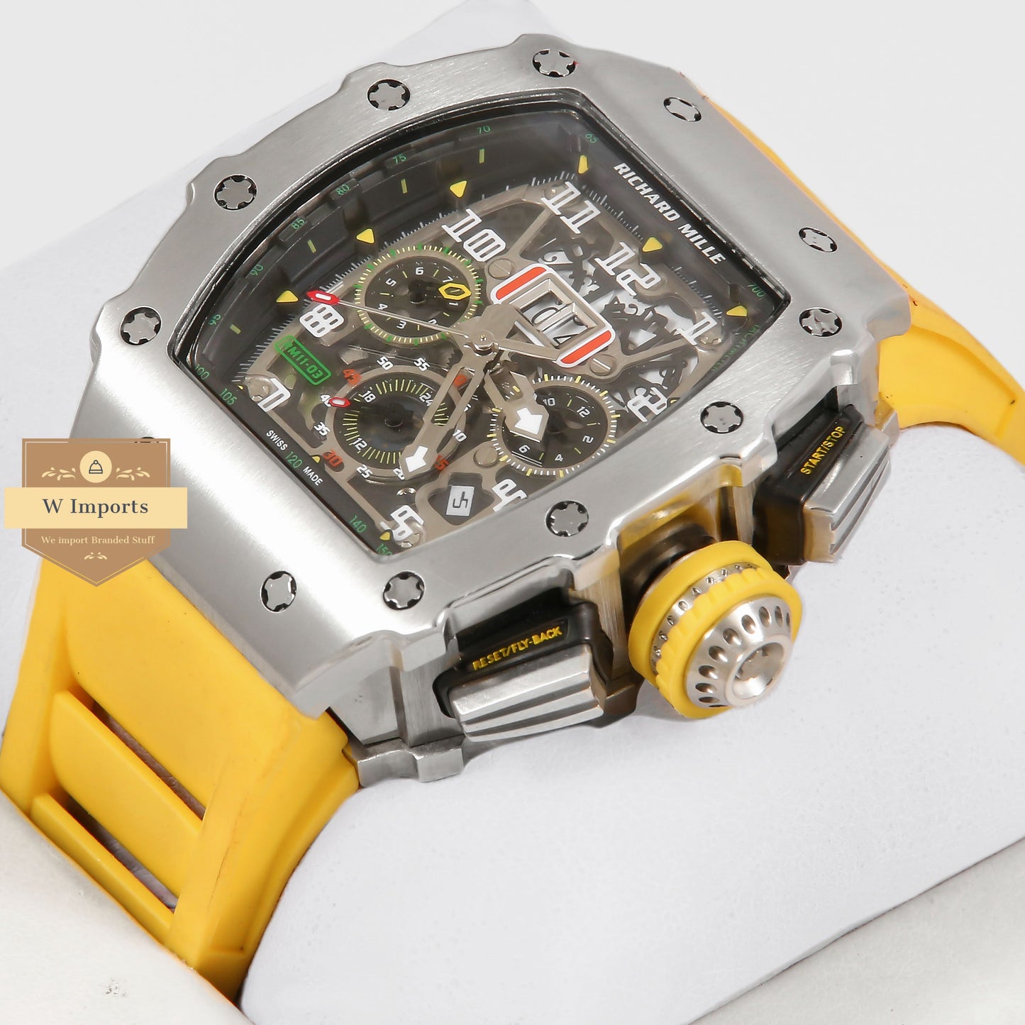 Latest Collection Chronograph Silver Case & Yellow Rubber Strap