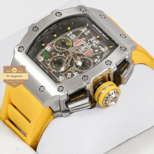 Latest Collection Chronograph Silver Case & Yellow Rubber Strap