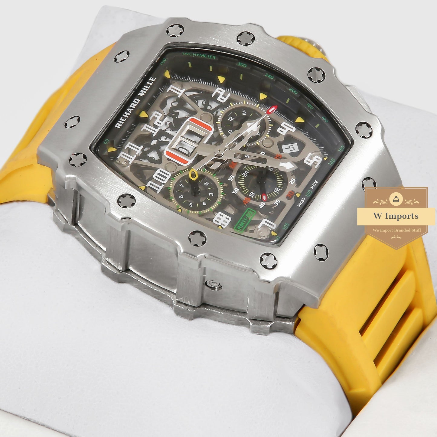 Latest Collection Chronograph Silver Case & Yellow Rubber Strap