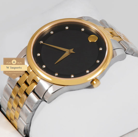 Latest Collection Two Tone Yellow Gold With Black Dial & Stone Figure
