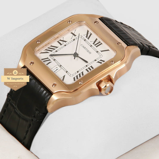 Latest Collection Rose Gold Case With White Dial & Black Leather Strap