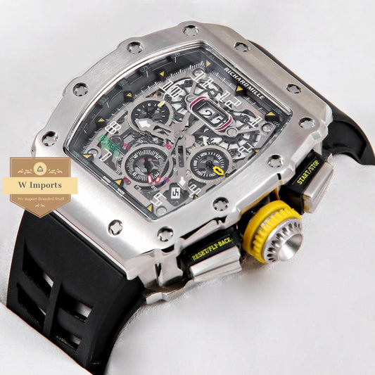 Latest Collection Chronograph Silver With Black Rubber Strap