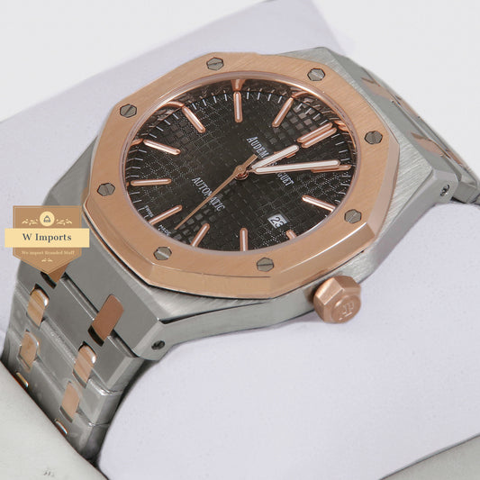 Latest Collection Oak Two Tone Rose Gold & Silver Chain With Black Dial