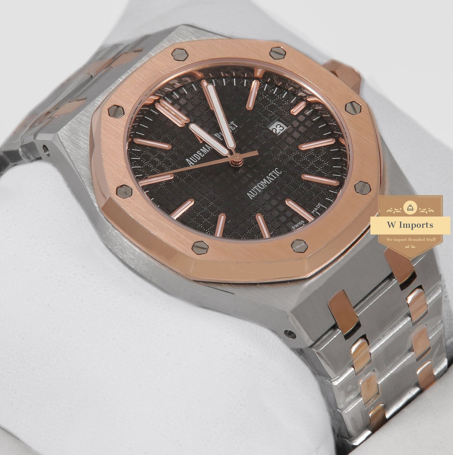 Latest Collection Oak Two Tone Rose Gold & Silver Chain With Black Dial