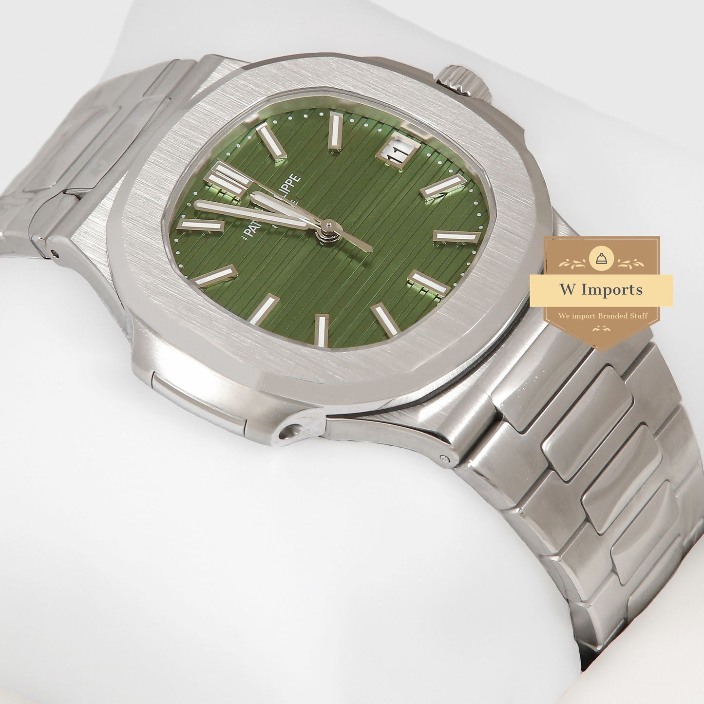 Latest Collection Silver With Green Dial Automatic Chain Watch