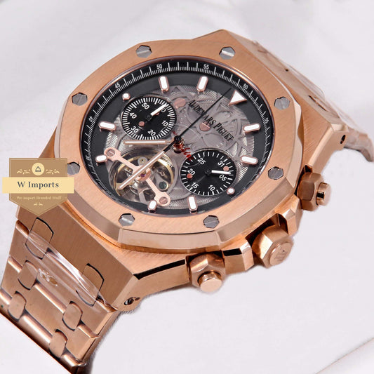 Latest Collection Tourbillon Chronograph Rose Gold With Grey Dial Automatic Watch