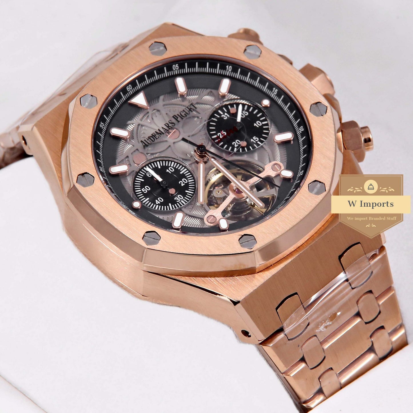 Latest Collection Tourbillon Chronograph Rose Gold With Grey Dial Automatic Watch