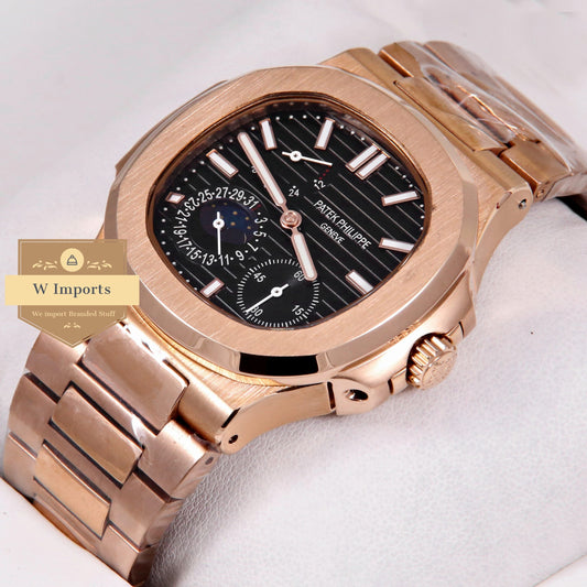 Latest Collection Chronograph Moon Phase Rose Gold With Black Dial Automatic Watch