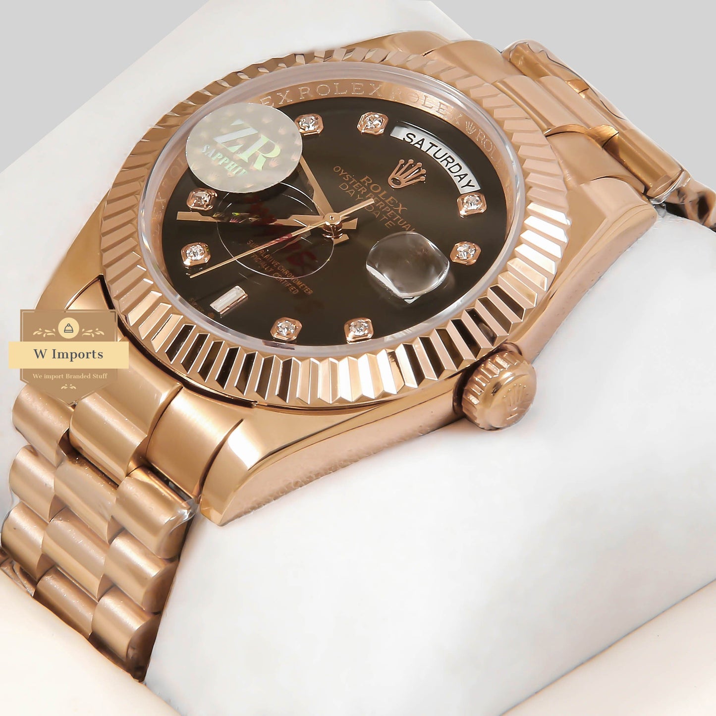 Latest Collection 40 Rose Gold With Chocolate Brown Dial Stone Numeral & Fluted Bezel ZR Factory